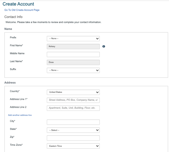 (Image of Create Account screen and Submit button)