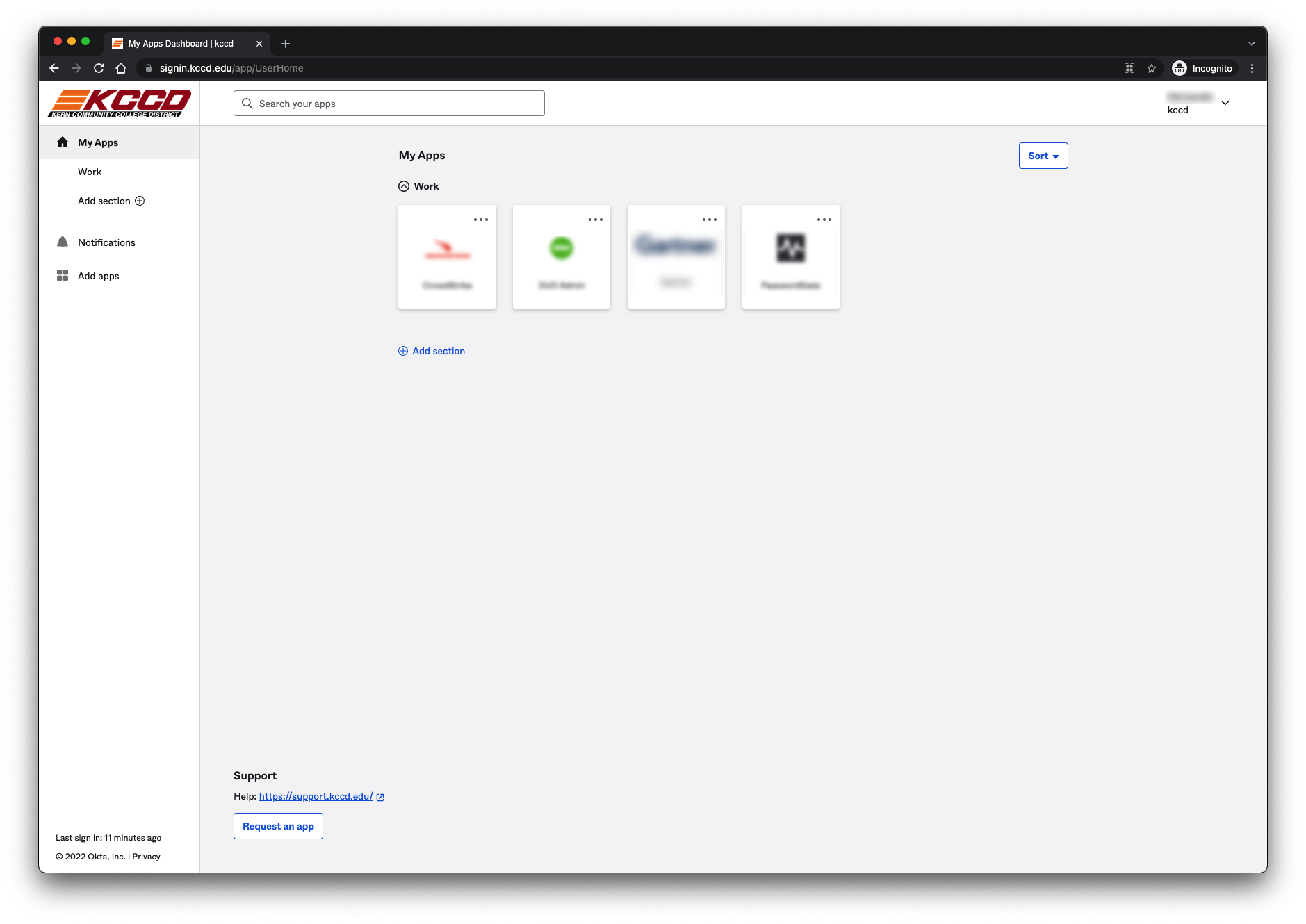 Image of 'My Apps' dashboard inside of Okta